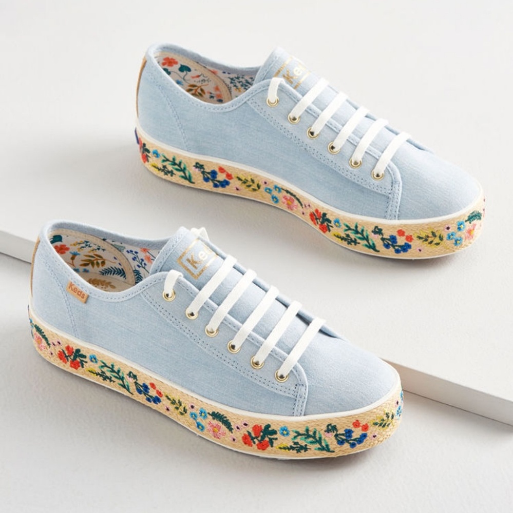 NEW Rosalie Embroidered Jute Triple Sneaker Keds | Rifle Paper Co.